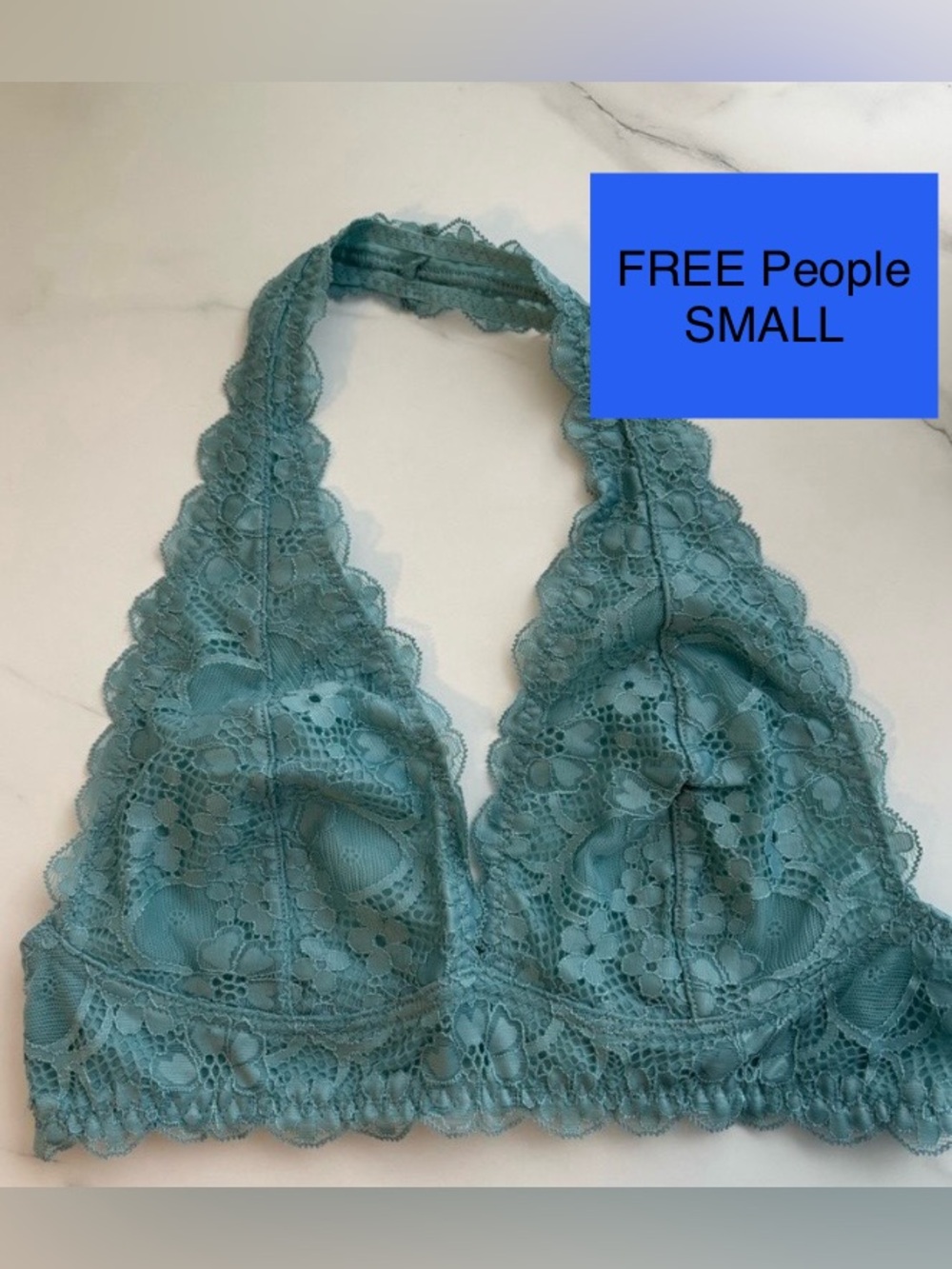 Free People Small Teal Lace Halter Bralette